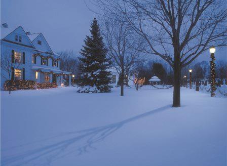 Snowy winter night on a residential street