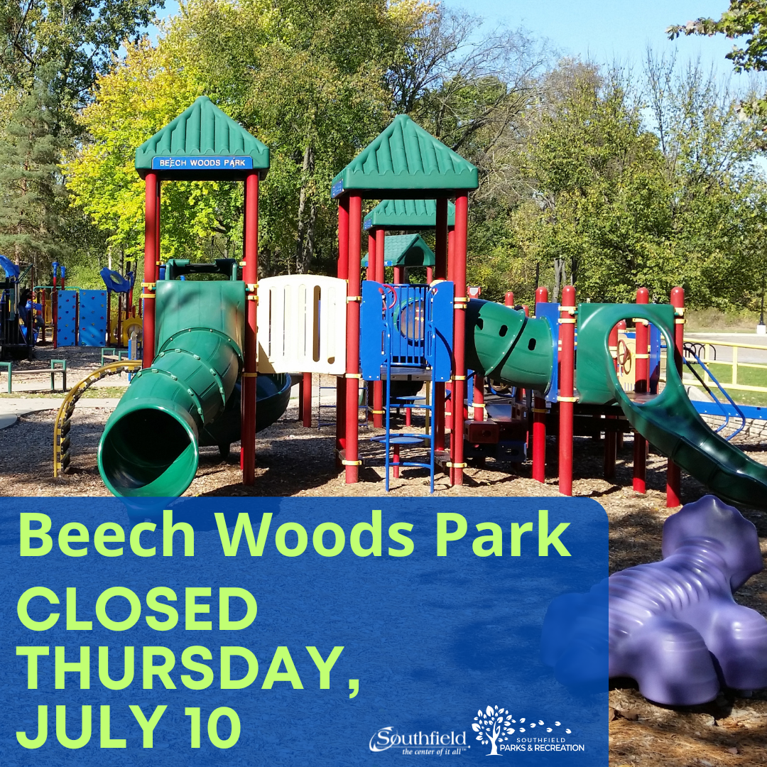 picture of the Beech Woods Park playlot with park closed July 10 included