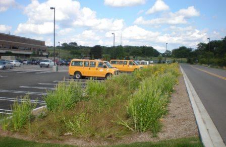 Bio-swale in the South Parking Lot at the Southfield Municipal Complex