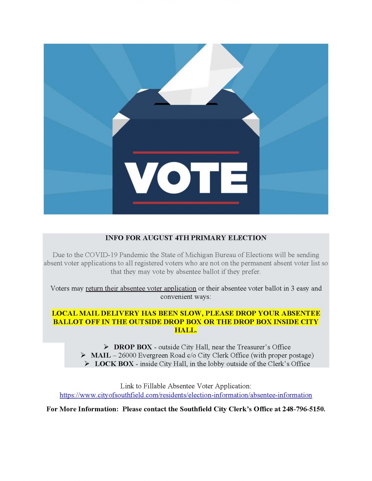 August 4, 2020 Primary Election Info from the City Clerk's Office
