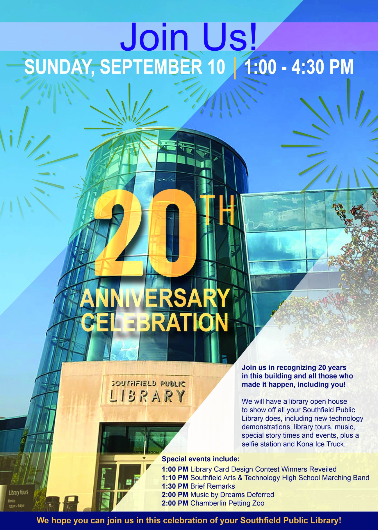 Southfield Public Library to host 20th Anniversary September 10 City