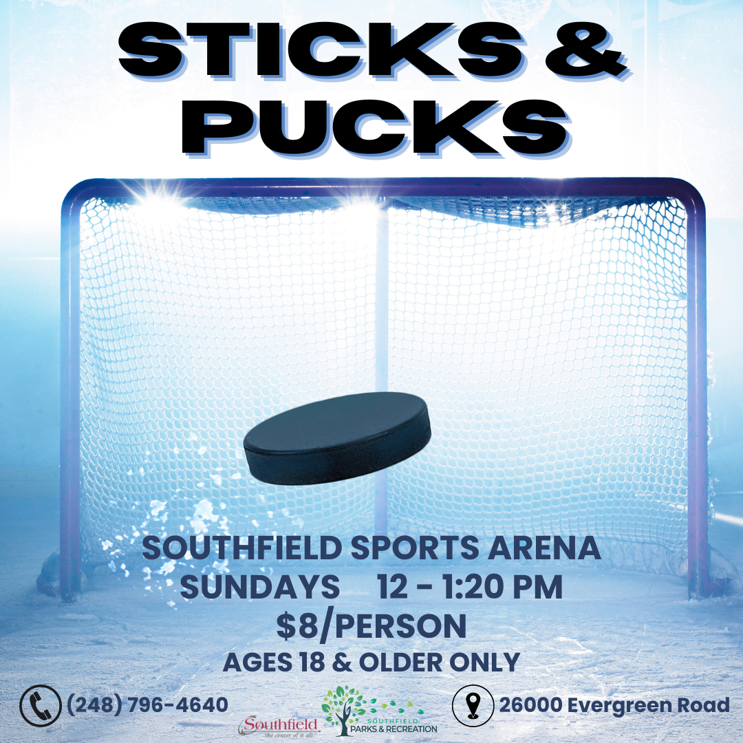 Graphic featuring an empty hockey net with a puck about to enter it