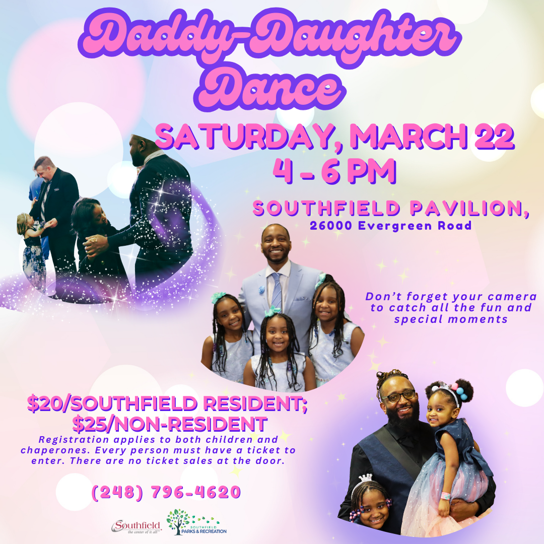 informational graphic with pictures from past Daddy Daughter Dances with this year's details