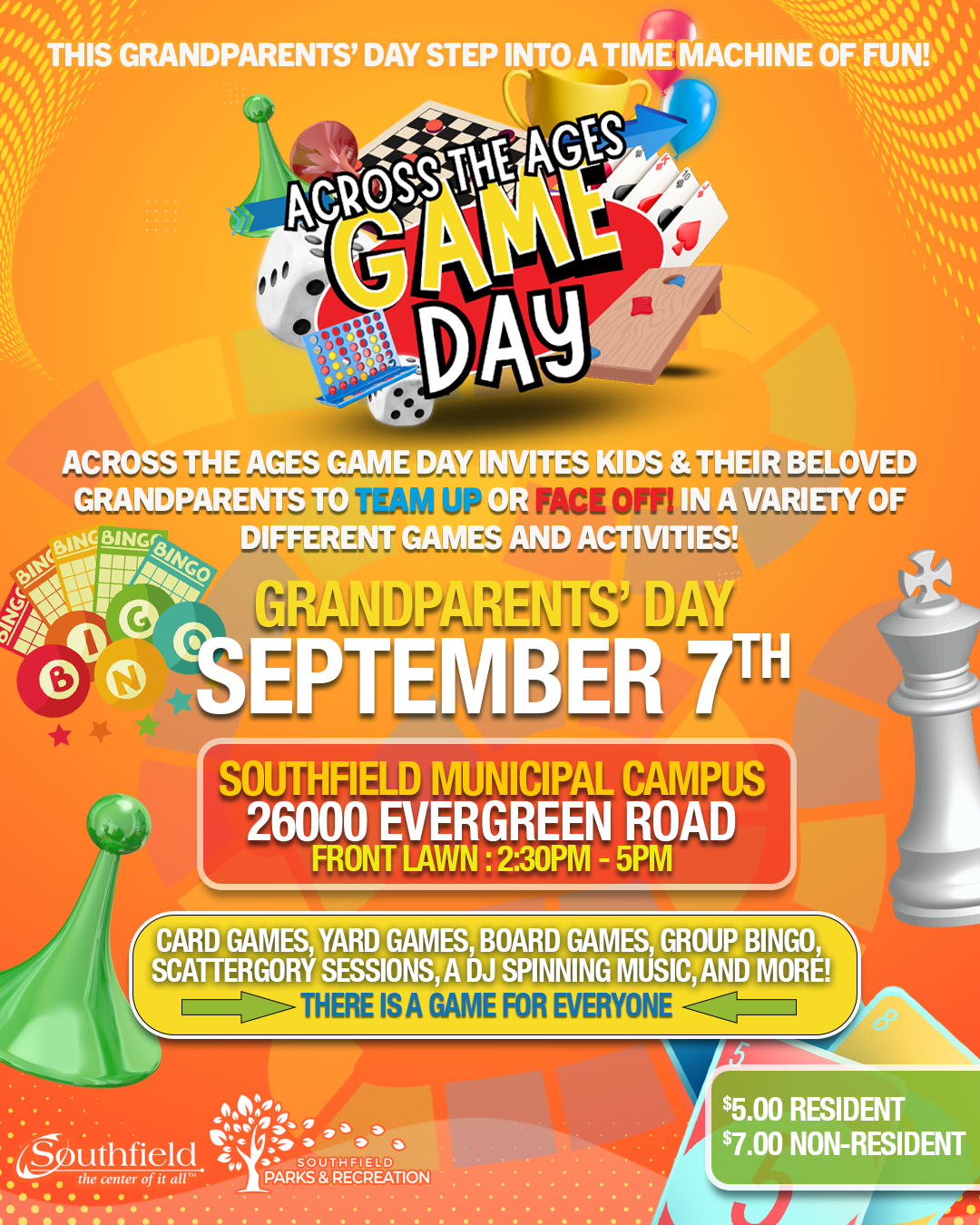 informational graphic for the Across the Ages Game Day event on September 7