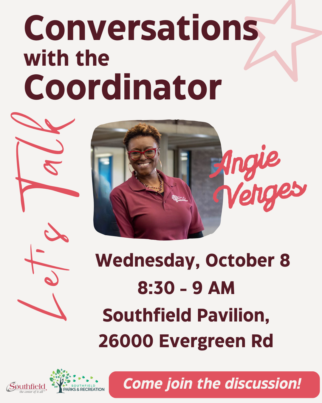 informational graphic with details about the next Conversations with the Coordinator program