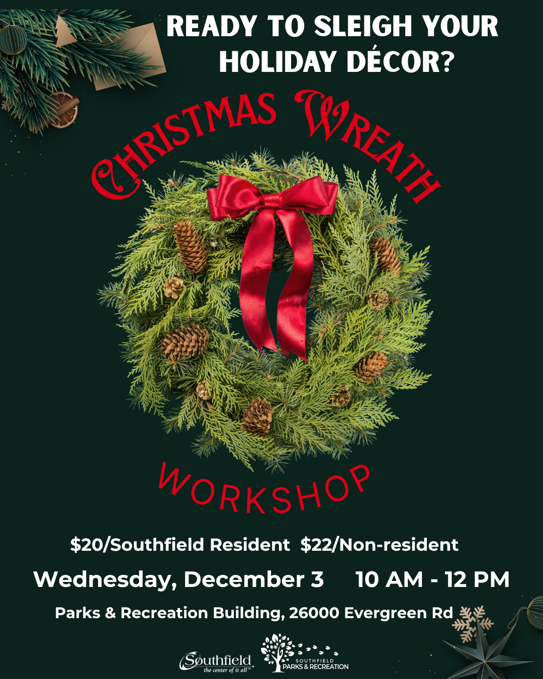 informational graphic with a natural holiday wreath picture