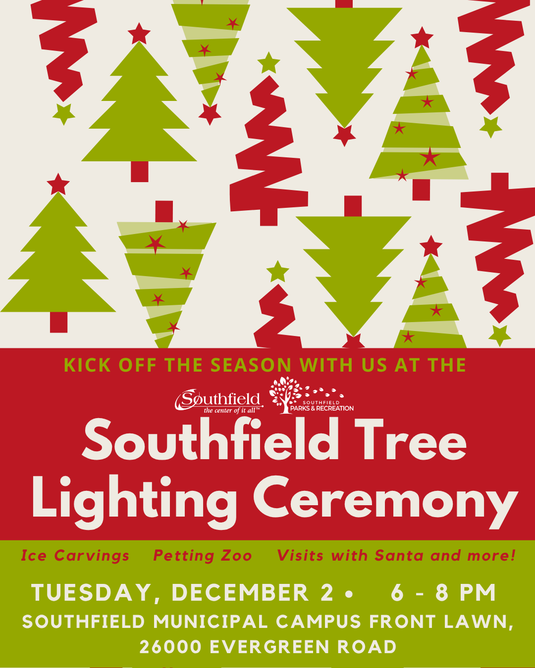 informational graphic featuring stylized holiday trees