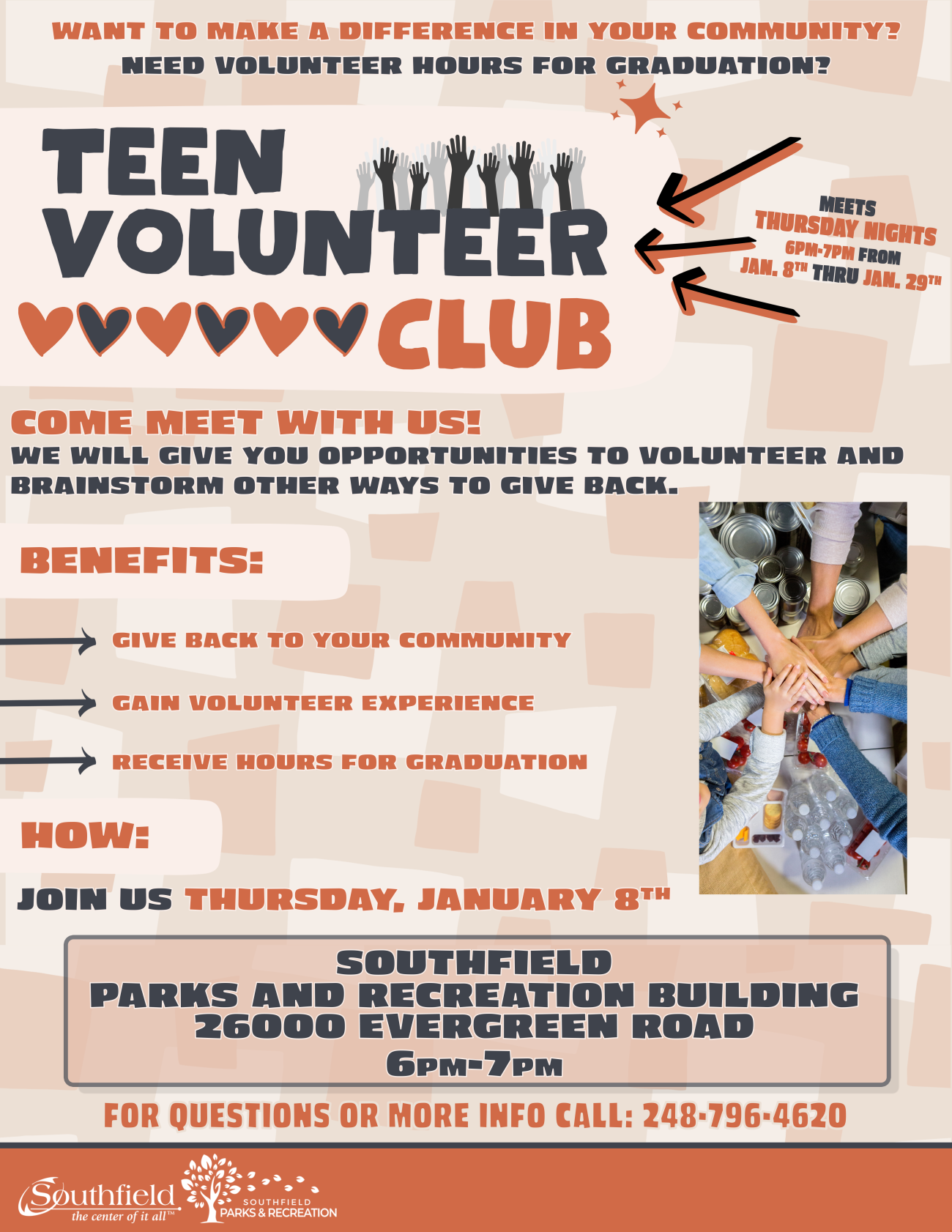 informational graphic for the new Teen Volunteer Club