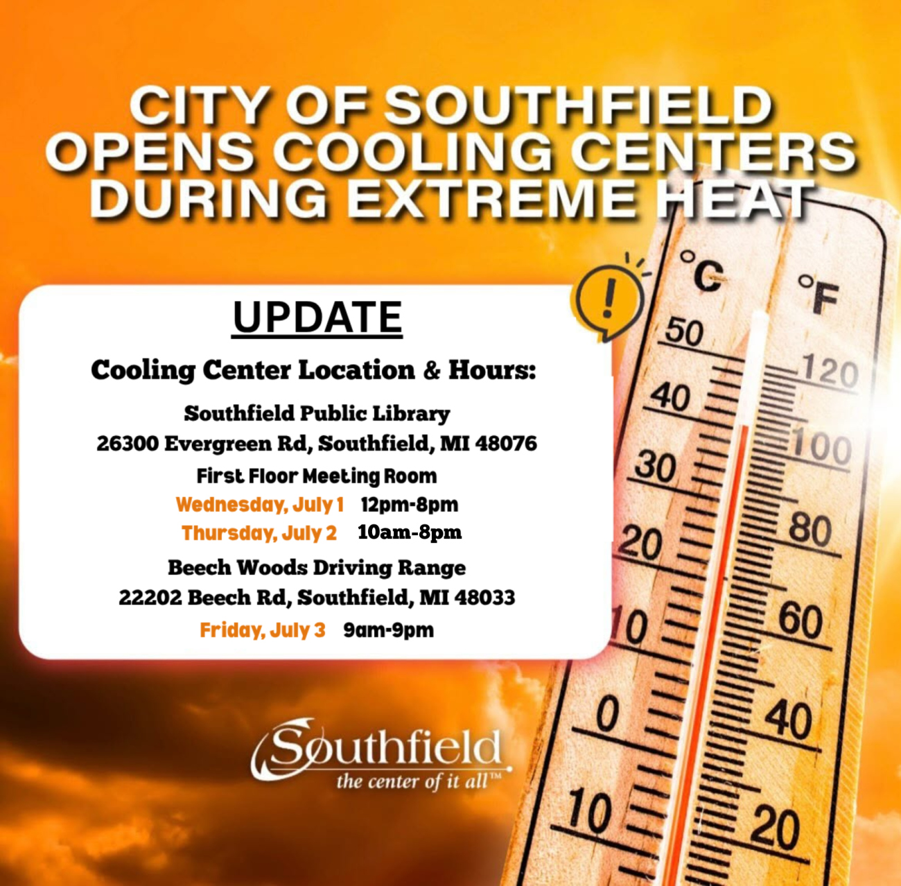 Update: City of Southfield Opens Cooling Centers During Extreme Heat ...